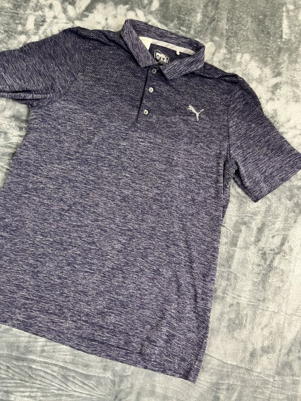 Puma Mens Heathered Golf Polo Shirt M Purple Lightweight Stretch Performance - Picture 2 of 11
